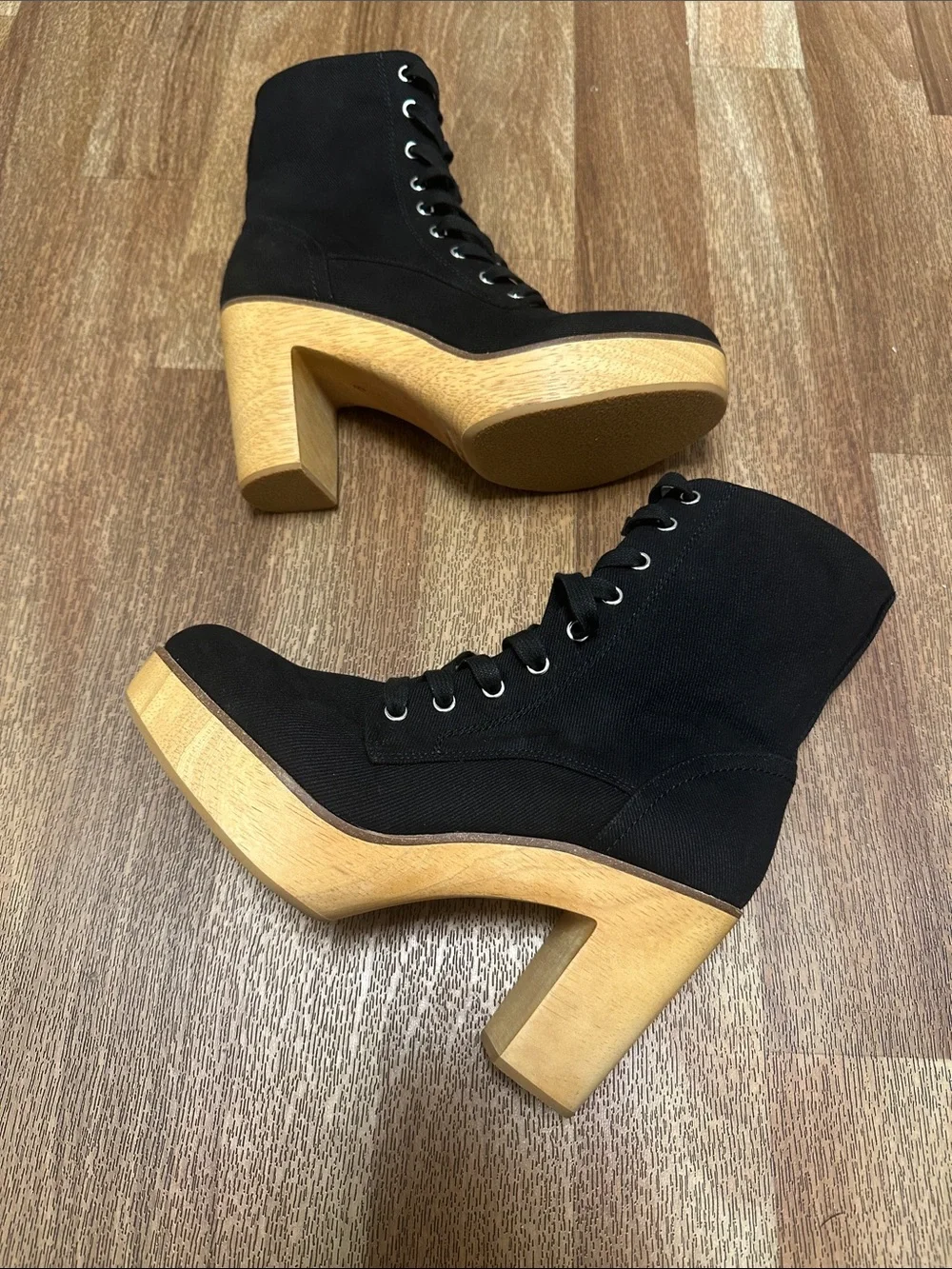Charlotte Stone Echo Black Platform Clog Wood Boots Booties sz 9